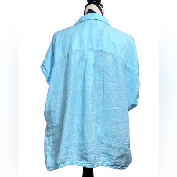 Talbots 100% Linen Beachy Coastal Aqua Sz 2X Button-Down Front Top - Picture 7 of 11